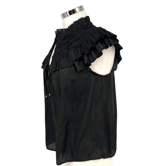 Reset Silky Black Ruffled Collar Sleeveless Eleanor Blouse Size Small NWT - Picture 5 of 10